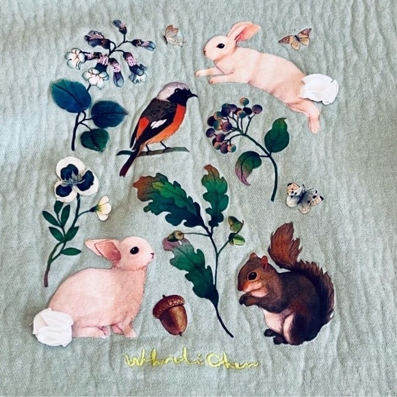 Whooli Chen x H&M Girl’s Mint Green Bunnies Woodland Hoodie Size 5T/6 - Picture 9 of 11